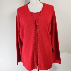 Vintage Sag Harbor Womens 1X Soft Cozy Red‎ Beaded Christmas Sweater One Piece